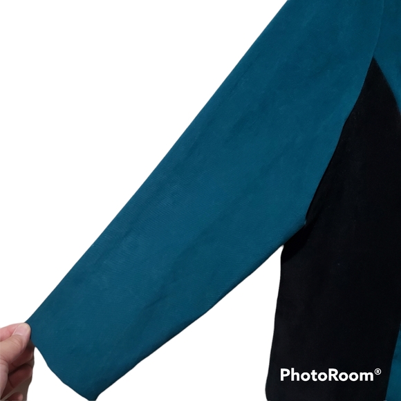 VTG Maren Petite Color block Teal & Black Suede Blazer Jacket Size 14P Retro - Picture 6 of 8